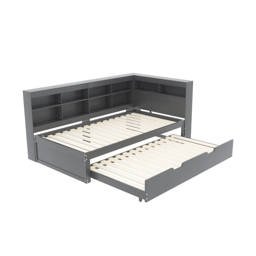 Merax Schlafsofa Ausziehbett mit USB-Anschluss und Seitenfächern in Grau und Weiß, B/T/H: 120 x 90 x 222,5 cm - Bild 2