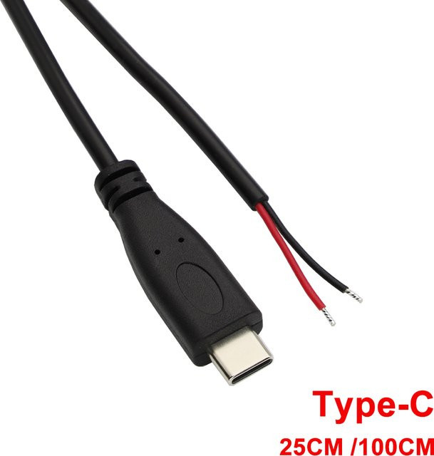 HBXINTAO USB C auf 2-poliges blankes Draht Stromkabel für DIY-Reparaturen, Schwarz, 1 m - Bild 1