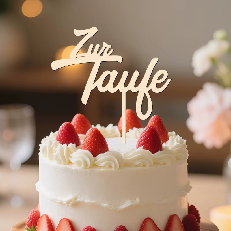 YOMDID Holz-Tortenaufsatz Zur Taufe in Beige als Dekoration für Babyparty und Geburtstag - Bild 3