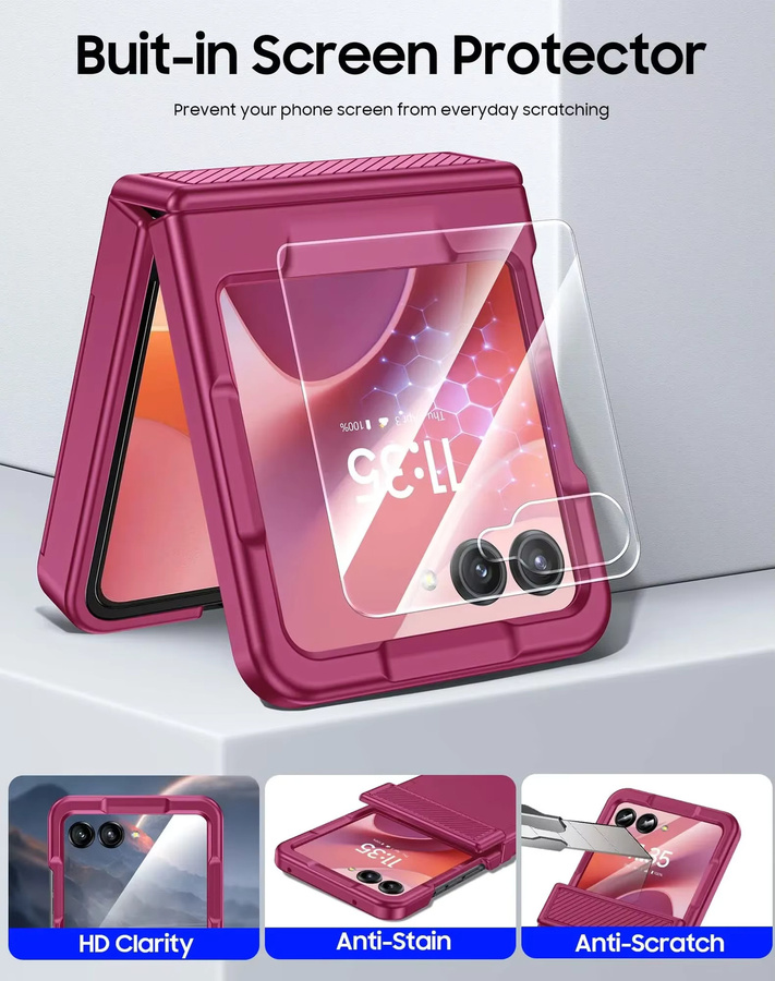 Motorola Razr Handyhülle mit Kartenclip, Scharnierschutz, RFID-Abschirmung und Displayschutzfolie in Rosenrot - Bild 6