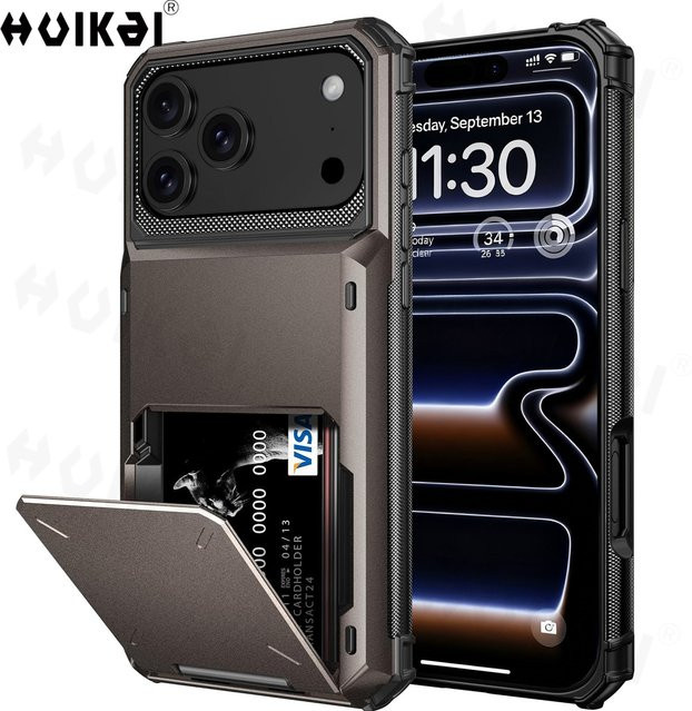 Robuste Kartenhalter-Hülle für Apple iPhone 17 Pro Max 16 Pro Max 15 14 13 12 mit Brieftasche und verstecktem Klappfach in Schwarz - Bild 1