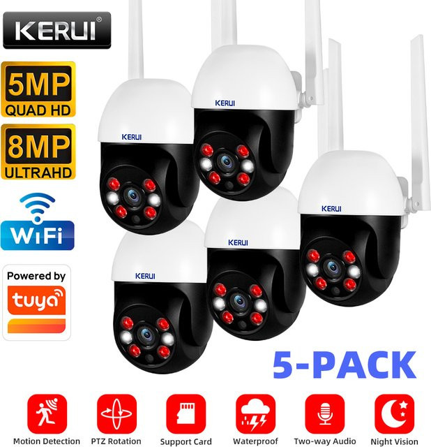 KERUI PTZ WLAN-Kamera für Außen und Innen, 8MP 4K HD IP-Überwachungskamera mit Tuya-Unterstützung, wasserdicht, Weiß - Bild 1