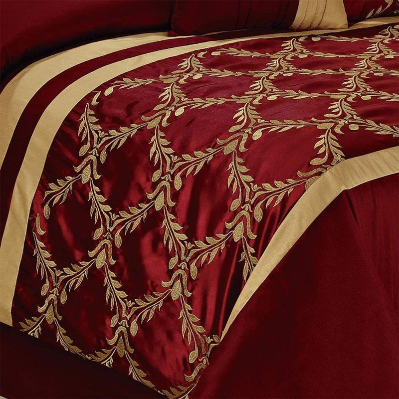 7-teiliges Claremont Bettdecken-Set von Bin Chi Textiles in Burgunderrot und Gold, bestickte Kunstseide mit floralem Muster, atmungsaktiv und knitterarm, B/H: 180 x 200 cm - Bild 3