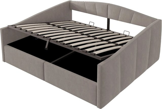 Merax Schlafsofa mit Hydraulik-Lattenrost in Grau und Samt-Bezug, B/T/H: 212 x 145 x 62 cm - Bild 1