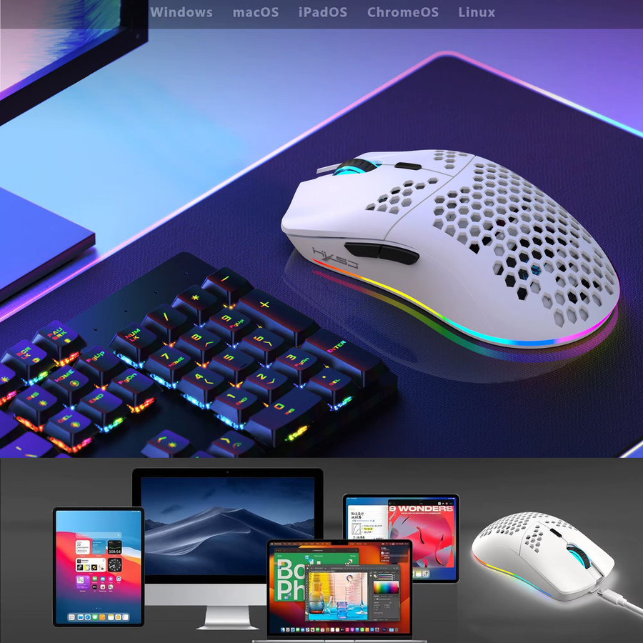 HXSJ T66 Kabellose Gaming-Maus mit RGB-Beleuchtung, 10000 DPI, 3 Modi und makro-programmierbaren 6 Tasten, wiederaufladbar - Bild 2