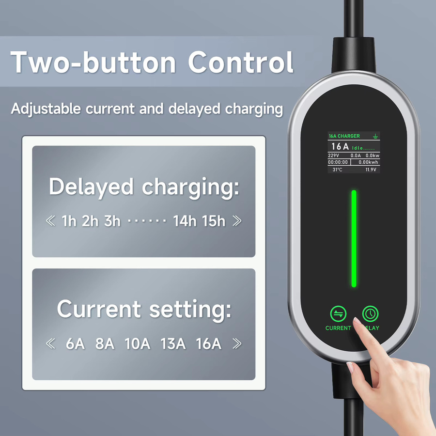 JNTAFEV Tragbares EV-Ladegerät mit 3,6 kW, TS-NACS-Ladestecker und 2,8-Zoll-LCD-Bildschirm, Farbe: Schwarz - Bild 3