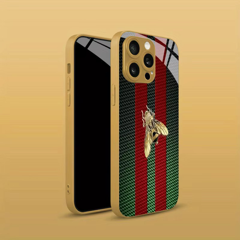 Golden Bee Handyhülle aus Glas mit rot-grünem Streifenmuster und Gold Metallic für iPhone 11 bis iPhone 17 Pro Max und weitere Modelle - Bild 3
