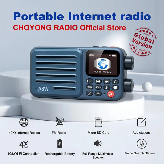 Choyong A8W Tragbares Internetradio mit WiFi, 4G und FM in Blau - Bild 1