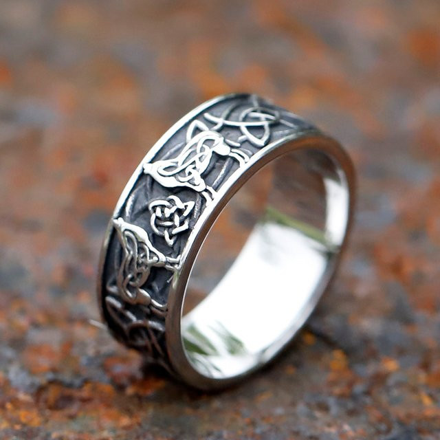 Ring Herren, Edelstahl, Vintage, Silber, Wikinger Wolf - Bild 1