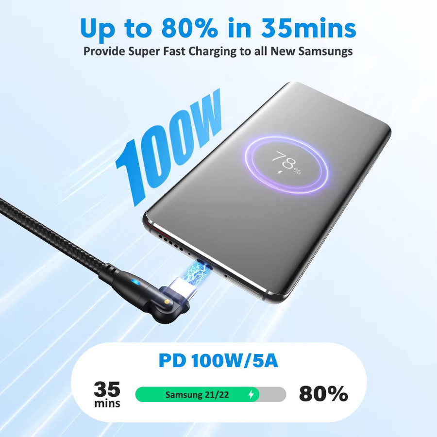 AUFU USB Typ-C-Kabel 5A PD100W 180 Grad drehbares Schnellladekabel in Schwarz - Bild 2