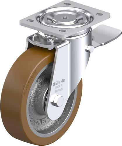 Blickle Lenkrolle LH-GB 180K-ST mit Feststeller in Silber und Braun, Rad-Durchmesser: 180 mm, Tragfähigkeit: 900 kg - Bild 1