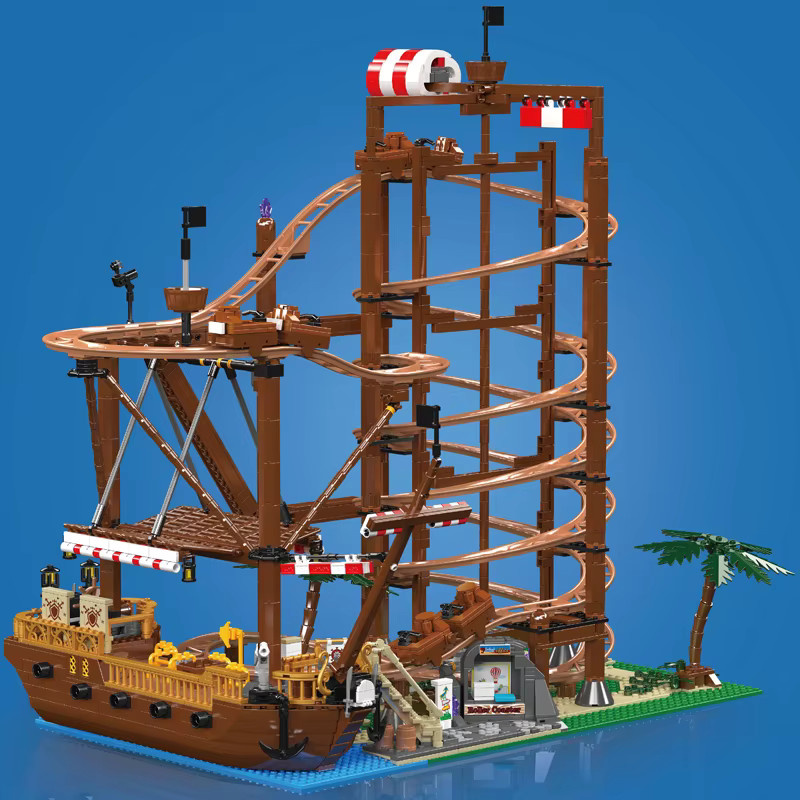 Mould King Doppelhelix-Achterbahn mit Piratenschiff, Baustein-Set, ab 14 Jahren - Bild 2