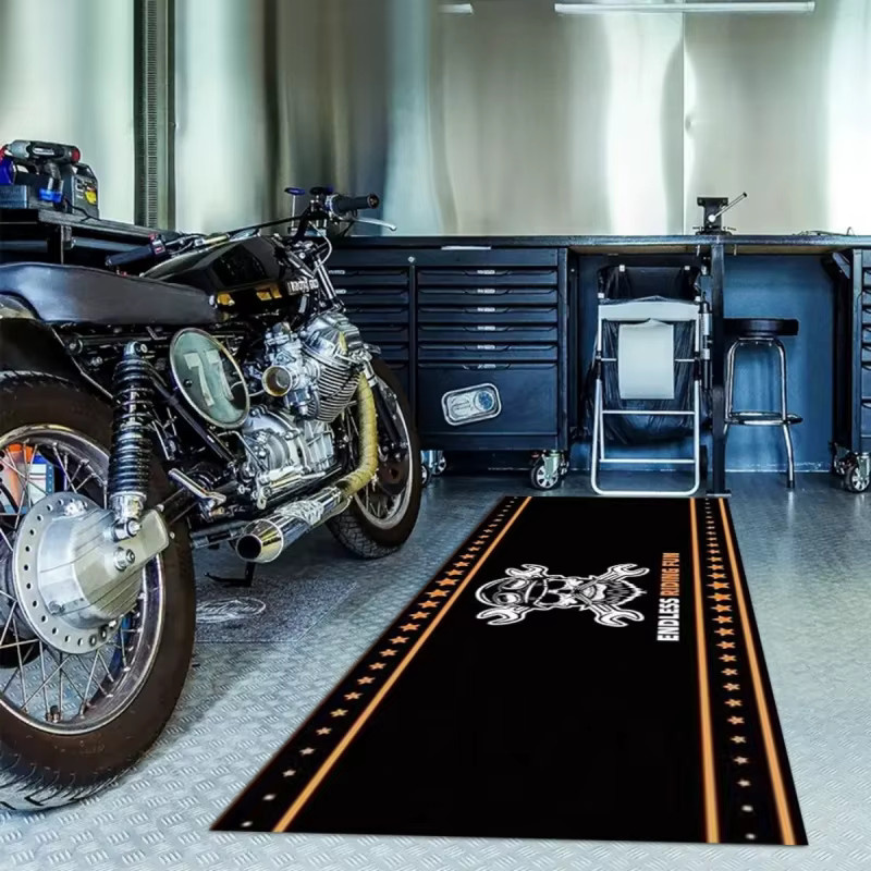 VIKAMA Totenkopf-Schraubenschlüssel Garagenmatte in Schwarz, ölbeständige und verschleißfeste Werkstattmatte für Motorrad und Heimdekoration - Bild 3