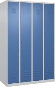 C+P Spind Classic PLUS Garderobenschrank mit 4 Abteilen, Farbe: Lichtgrau/Fernblau, H x B x T: 185 x 120 x 50 cm, mit Zylinderschloss und 4 Garderobenhaken - Bild 1