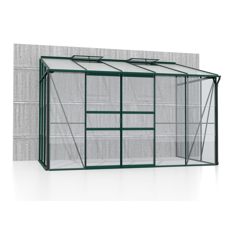 Vitavia Anlehn-Gewächshaus Osiris 6500 in Smaragdgrün mit 6,5 m² Fläche, Pultdach und Doppel-Schiebetür aus Aluminium und Sicherheitsglas - Bild 3