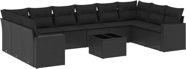 vidaXL 11-teilige Garten-Sofagarnitur aus Poly-Rattan mit Kissen in Schwarz - Bild 1