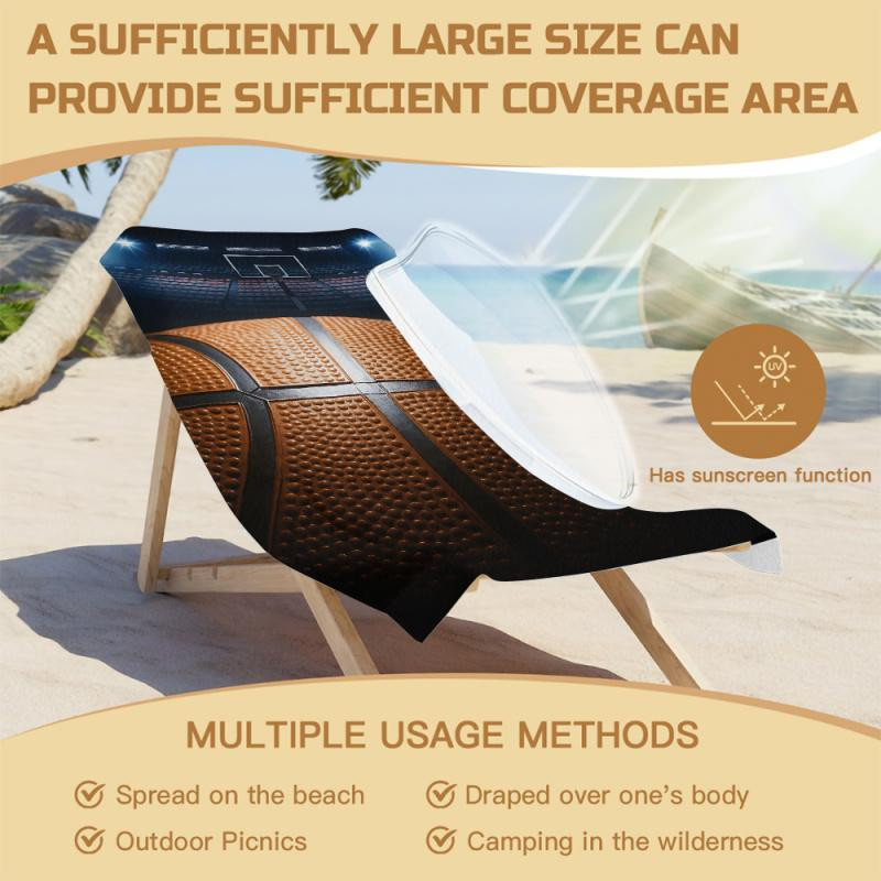 Schnelltrocknendes Strandtuch mit Basketball-Design von JMG Household Supplies, vielseitiges Pool- und Campinghandtuch in Multicolour, B/H: 75 x 150 cm - Bild 5