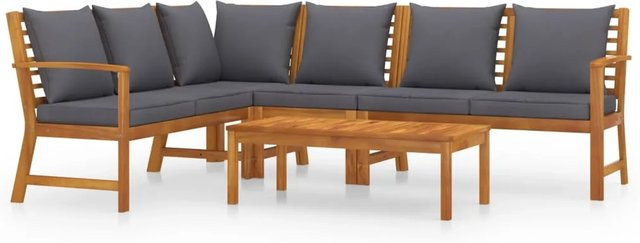 vidaXL 5-tlg Garten-Lounge-Set aus Akazienholz mit grauen Auflagen in L-Form - Bild 1