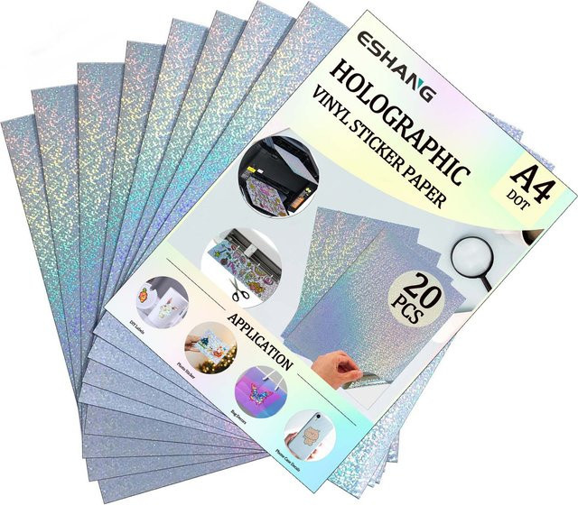 ESHANG Holografisches Vinyl-Aufkleberpapier A4, Wasserfestes Multipurpose Etikettenpapier für Tintenstrahldrucker, 20 Stück, Multicolour - Bild 1