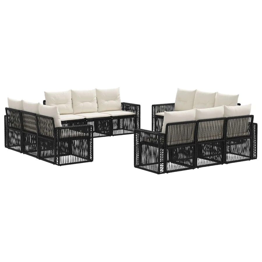 vidaXL Gartensofa-Set 12-teilig aus Poly-Rattan in Schwarz und Cremeweiß mit Polsterung und Kissen für Garten und Terrasse - Bild 2