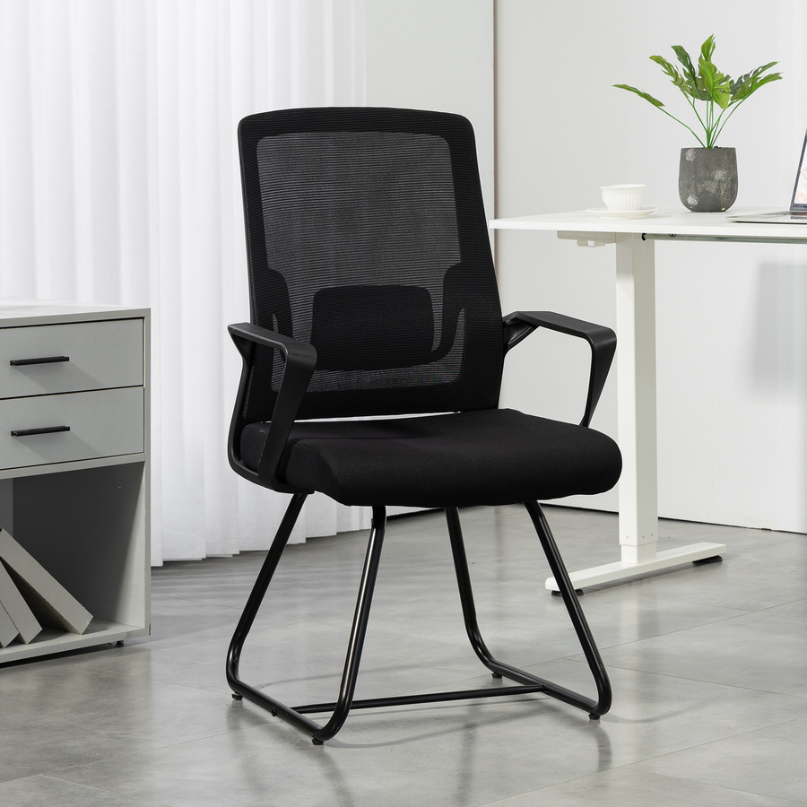HOMCOM Ergonomischer Konferenzstuhl mit Armlehnen und Lendenstütze, Netzbespannung und Stahlbasis, Schwarz - Bild 2