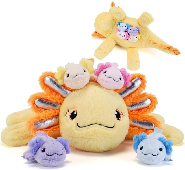 Wucifang Bags Axolotl Kuscheltiere mit Babys im Bauch, 5-teiliges Set, Gelb, Beige, ab 3 Jahre - Bild 1