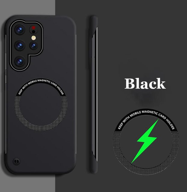 Ultradünne magnetische rahmenlose Schutzhülle für Samsung S23 Plus, stoßfestes Hart-PC Case mit kabellosem Laden, erhältlich in Schwarz, Gelb, Blau und Weiß - Bild 1
