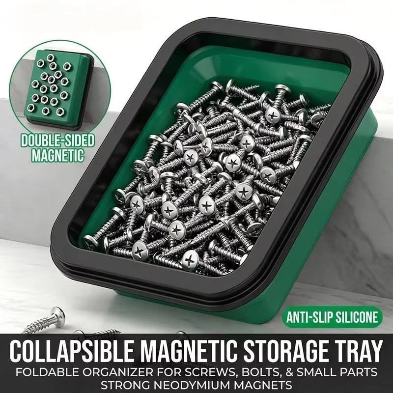 Baolian Magnetische Silikon-Aufbewahrungsschale mit Fächern für Schrauben, zusammenklappbare Werkzeugbox aus Kunststoff, Grün - Bild 2