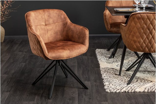 Drehbarer Esszimmerstuhl EUPHORIA von riess-ambiente in Braun mit Samtbezug und schwarzem Metallgestell im Retro-Look - Bild 1