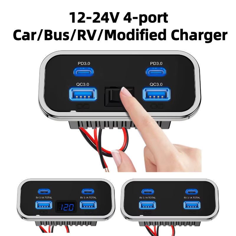 kebidumei Autoladegerät Steckdosenleiste mit 4 Ports, PD3.0 Typ-C Schnellladung & QC3.0, 12V/24V Ladeadapter für Auto, Bus, RV und LKW, Schwarz - Bild 5