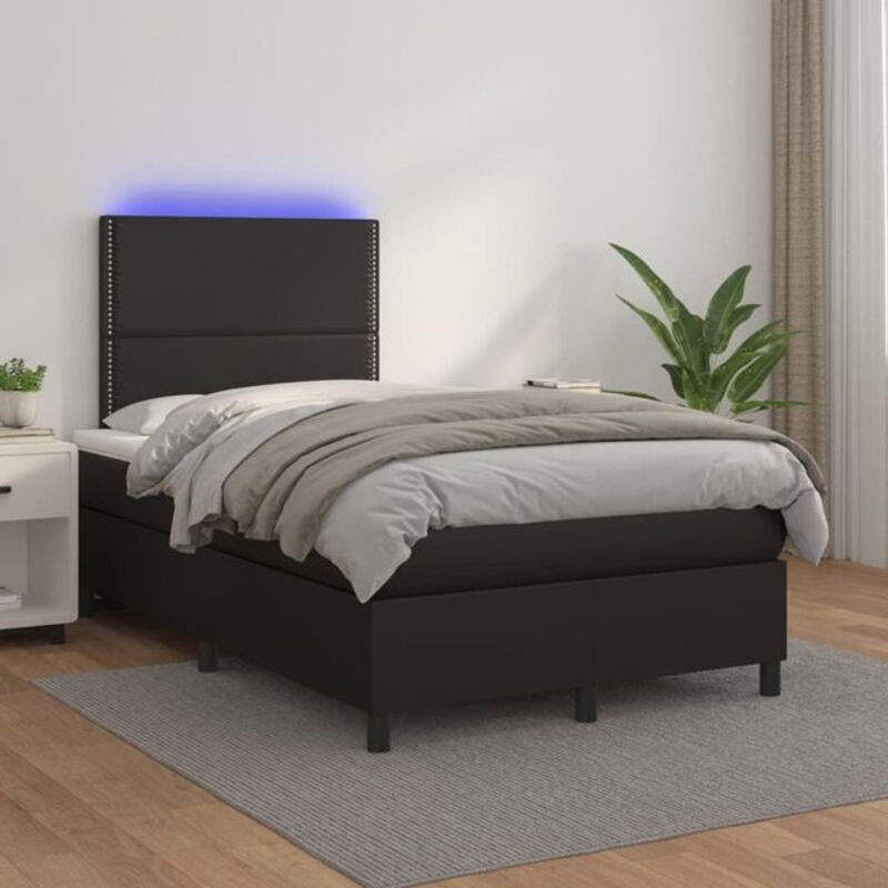 vidaxl Boxspringbett mit Matratze in Schwarz aus Kunstleder, B/T: 120 x 200 cm - Bild 1