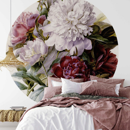 K&L Wall Art Runde Vliestapete Redoute Rosen Pfingstrosen, mehrfarbig, matt - Bild 2