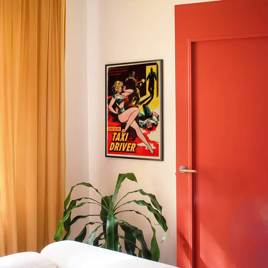Taxi Driver Retro Whitepaper-Poster als wasserfester Papieraufkleber in Weiß für ästhetische Wandgestaltung - Bild 3