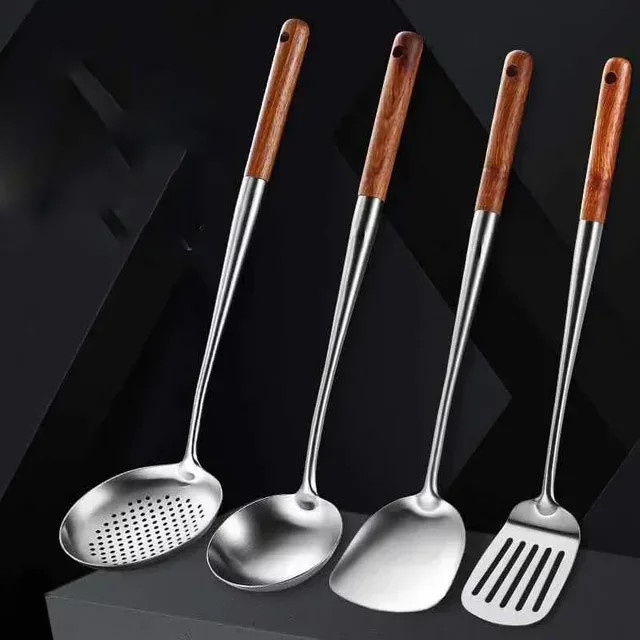 Edler Wok-Spatel aus Edelstahl in Silber als Küchenutensil zum Wenden und Servieren von Reis - Bild 1