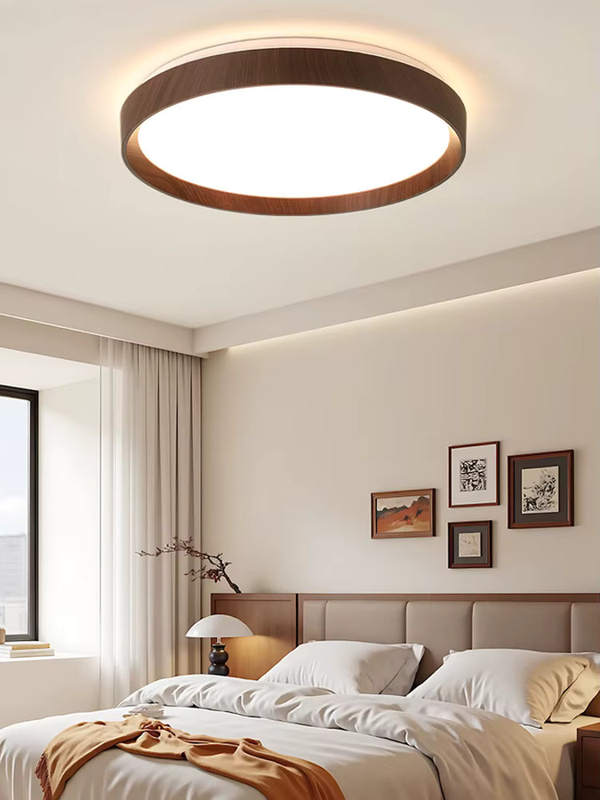 Moderne kreisförmige LED-Deckenleuchte von Vecli in Walnuss mit warmweißem Licht für Wohnzimmer, Schlafzimmer und Esszimmer - Bild 3