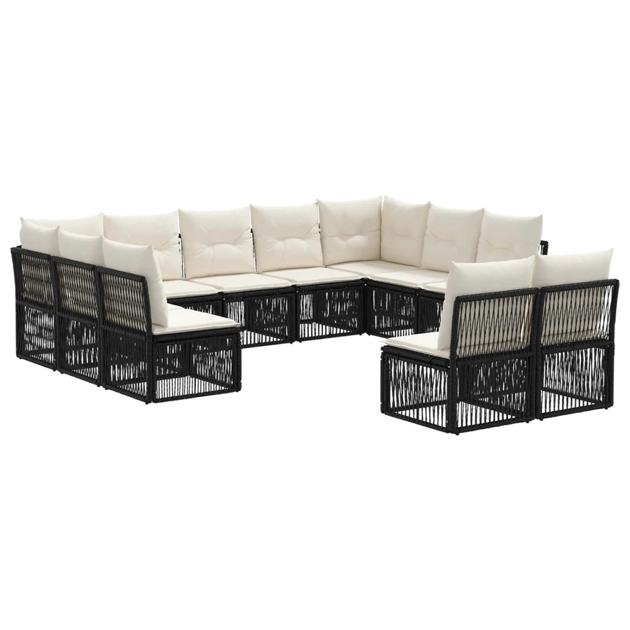 vidaXL Gartensofa-Set 11-tlg. in Schwarz aus Poly-Rattan mit Polsterung und Kissen für Garten und Terrasse - Bild 2