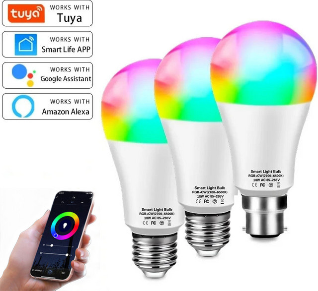 Tuya Smart WiFi LED Glühbirne RGB Multicolor mit E27/B22 Fassung, kompatibel mit Alexa und Google Assistant - Bild 1