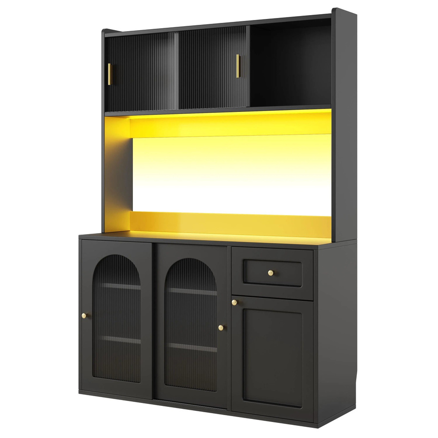 okwish Vitrinenschrank mit LED-Beleuchtung und Glastüren in Schwarz, B/T/H: 120 x 35 x 167 cm - Bild 2