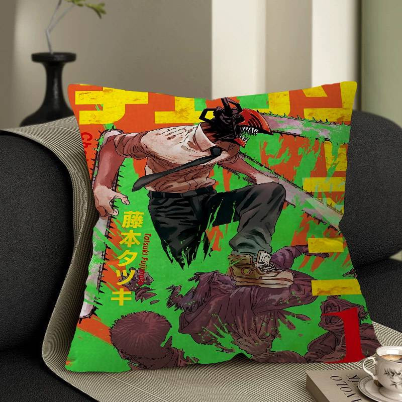Dekorative Anime Chainsaw Man Kissenhülle aus Peach Skin, Multicolor, B/H: 18 x 18 cm - Bild 3