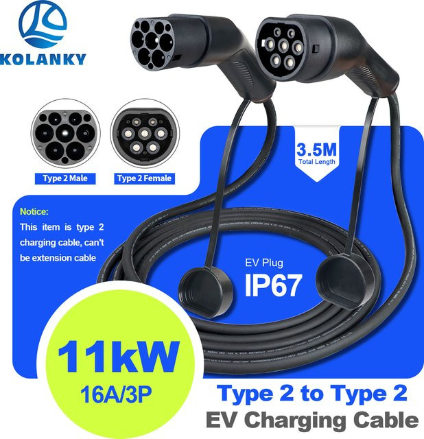 KOLANKY EV-Ladekabel Typ 2, 11 kW, Stecker auf Buchse, Schwarz - Bild 1
