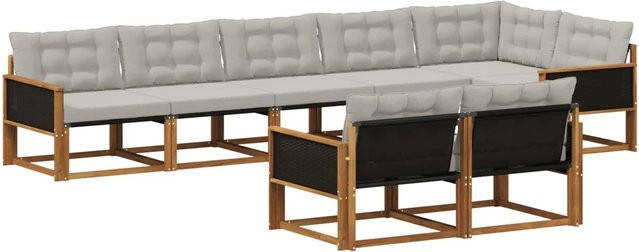 vidaXL Outdoor-Sofagarnitur L-Form aus Akazienholz mit 8 Kissen in Natur und Hellgrau - Bild 1