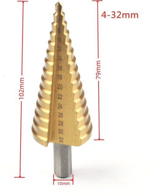 SLADE HSS Titan Beschichteter Schrittbohrer für Metall und Holz, Durchmesser: 4-32 mm / 42 mm, Farbe: Gold/Silber - Bild 1