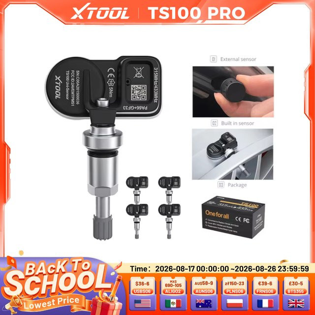 XTOOL TS100 TPMS-Reifendrucküberwachungssensor in Schwarz, 315 MHz oder 433 MHz, programmierbar mit XTOOL TP150 oder IP819TP - Bild 1