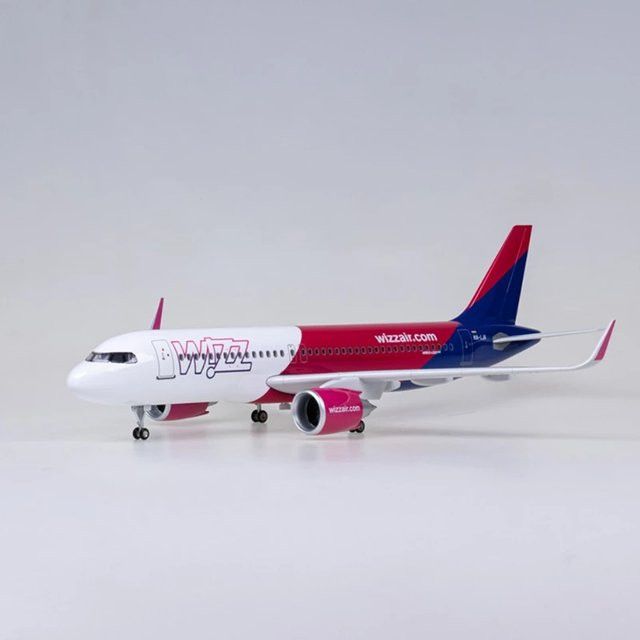 Hang Kun Flugzeugmodell Wizz Air Airlines A320 Neo im Maßstab 1:80 aus Druckgussharz mit Beleuchtung und Rädern, Länge: 47 cm - Bild 1
