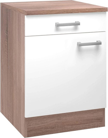Based Küchenunterschrank Lexa Weiss/Eiche mit Scharniertüren, B/T/H: 60 x 60 x 85 cm