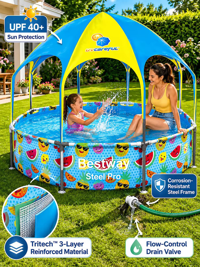 Bestway Steel Pro Aufstellpool rund, Farbe Multicolour, B/H: 244 x 51 cm, mit Tritech 3-lagigem verstärktem Material und korrosionsbeständigem Stahlrahmen - Bild 7
