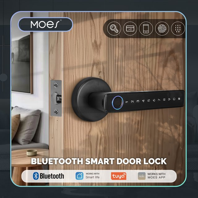MOES Tuya Bluetooth Smart Fingerprint Türgriff Schloss in Schwarz mit Passwort und App-Fernsteuerung für Hotel, Wohnung und Büro - Bild 1
