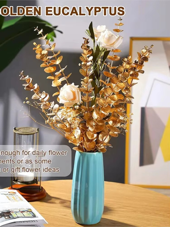 Uflower Künstlicher Eukalyptus-Zweig in Gold und Grün für Hochzeits- und Tischdekorationen - Bild 3