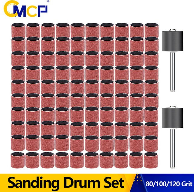 CMCP Schleiftrommel Set mit 1/8 Zoll Schaft und Dornen für Nagelbohrer und Dremel Präzisionswerkzeuge, Körnung 80 100 120, Durchmesser 12,7 mm - Bild 1