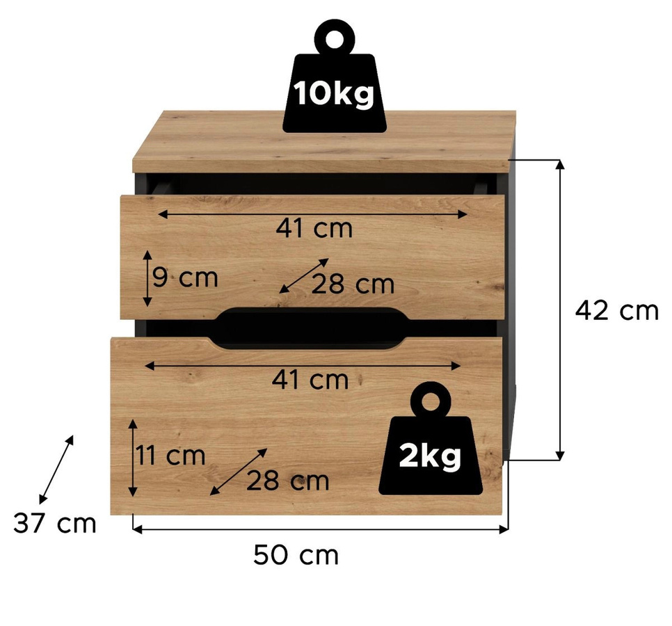 Nachttisch Set Cooper in Eiche und Grau, modern, Breite: 50 cm - Bild 5